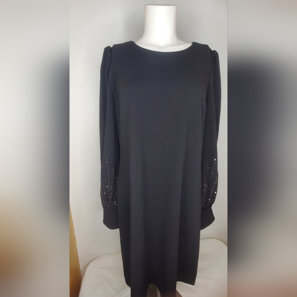 Calvin Klein Size 12- Classic Black Dress With Embroided Sleevess